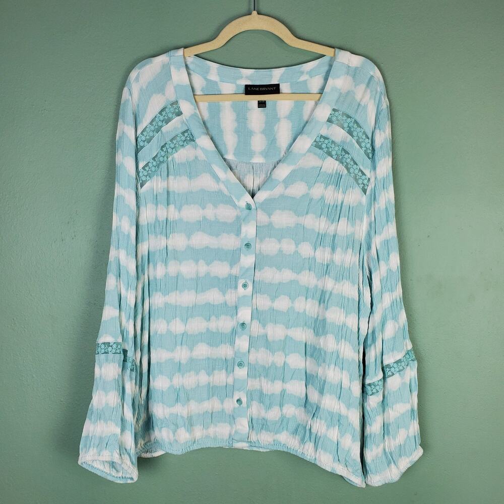 Lane Bryant Peasant Lace Blue White Top Size 26 28